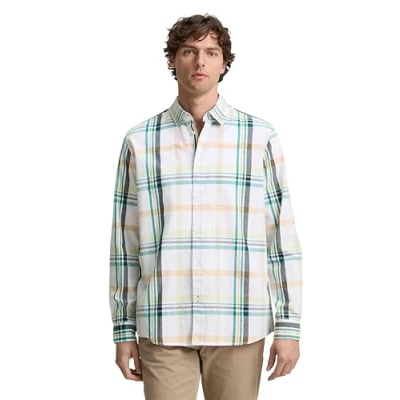 Afbeelding van TOM Tailor Checked Overhemd white, Heren, Maat: XL, White