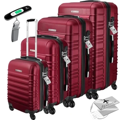 Afbeelding van KESSER® 4st. harde koffer, reiskofferset, trolley incl. bagageweegschaal + bagagelabel rollend kofferslot, 4 wielen ABS, schaal telescoopgreep S M L XL