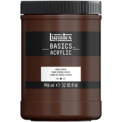 Afbeelding van Liquitex Basics 8870357 Monopigmenteerde acrylverf, kunstenaarspigmenten, lichtecht, gemiddelde viscositeit, archiefkwaliteit, zijdeglanzende afwerking, 946ml Burnt Umber