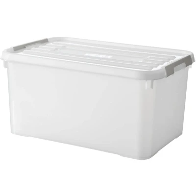 Afbeelding van CURVER Opbergdoos voor mobiele telefoon Plus, 50 l, multifunctionele opbergdoos, 100% gerecycled, slaapkamer, kantoor, garage, schuur, bijkeuken, snelsluiting met handgrepen, 40 x 60 29 cm, wit