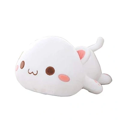 Afbeelding van OUKEYI Leuke pluche kittenspeelgoed, kat knuffelkussen, gevulde dierenknuffel, zacht speelgoed, wit (White12)
