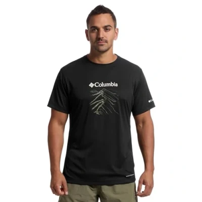 Afbeelding van Columbia Men&#039;s Zero Rules Light Short Sleeve Graphic Crew, Technical T Shirt, Black/Ridge Line Life, L