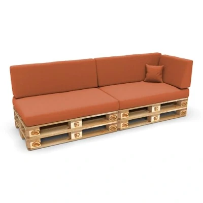 Afbeelding van POKAR Kussen voor europallets 6 delig: 2 x zitvlak 120 80 cm + rugleuning 40 1 (zijkant) 60 sierkussen cm, tuinbank, zonder pallet, oranje