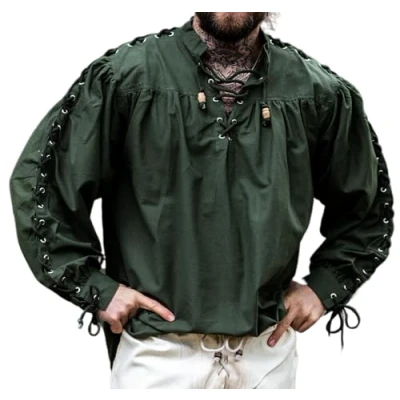 Afbeelding van Leonardo Carbone® middeleeuws overhemd Adrian middeleeuwse kleding, hemd heren, LARP festivaloutfit carnavalskostuum, vrijetijdshemden met lange mouwen, groen, XXL