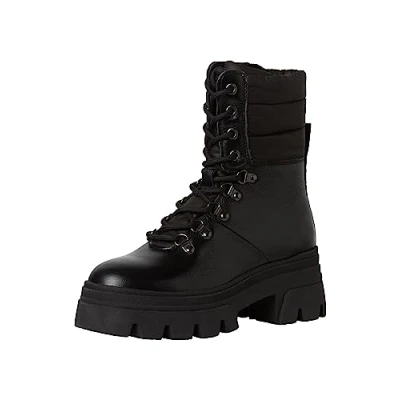 Afbeelding van Tamaris Enkellaarsjes met plateauzool, Dames, Maat: 38, Black Leer en textiel