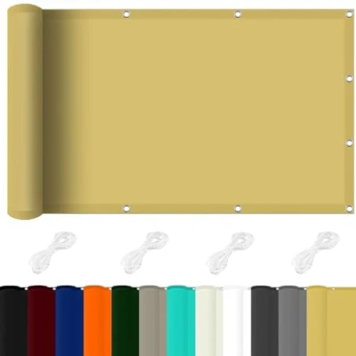 Afbeelding van Zonnescherm Luifel 1 x 6 m 98% Uv blokkering Schaduwzeil Scheurvaste voor terras, balkon, gazon, tuin, feest, Creme Kleur
