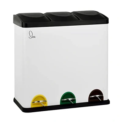 Afbeelding van SVITA TC3X20 Pedaalemmer, 60 liter, 3 x 20 l, drievoudige XXL afvalemmer, delige vuilnisemmer, afvalscheiding, keukenemmer (wit)
