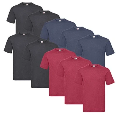 Afbeelding van Fruit of the Loom Valueweight T shirt, voor heren, 10 stuks, D.Heather/V.Red/V.Navy, X Large, XL