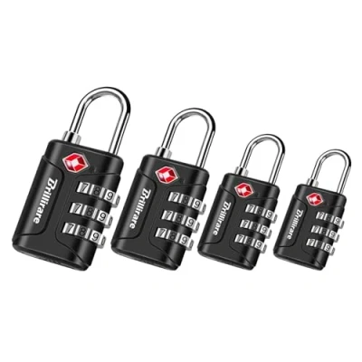 Afbeelding van Brillirare 4 pack TSA goedgekeurde bagagesloten, combinatie reishangslot, 3 cijferig waterdicht slot, geaccepteerd buiten sleutelloos resetbaar slot voor kluisjes, tassen, rugzak, sportschool,