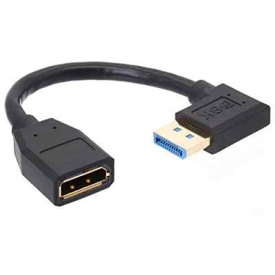 Afbeelding van 8K DisplayPort 1.4 Verlengkabel, 90 Graden Hoek DP Mannelijke naar Vrouwelijke Extender Adapter Connector Cord, Ondersteuning 8K@60Hz 4K@144Hz 1080p@240HZ, Full HD Stereo 3D 15cm (Rechts)