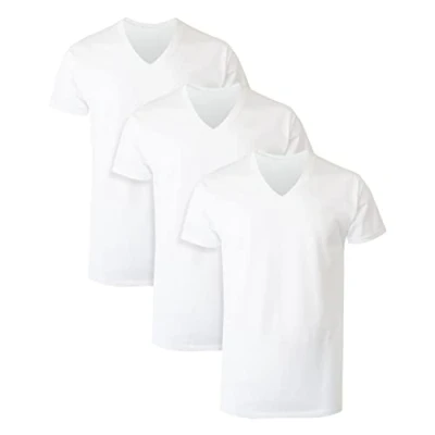 Afbeelding van Hanes Heren tagless katoenen V hals ondershirt multiple pack en kleur T shirt met hals, 100% ringgesponnen katoen, zonder etiketten, verpakking van 3 stuks, wit, M