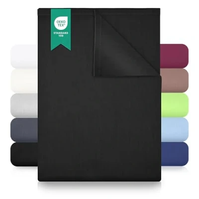 Afbeelding van GREEN MARK Textilien Classic Sheet Deken 100% katoen zonder elastiek in vele maten en kleuren Afmeting: 150x250 cm, zwart