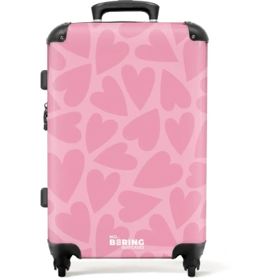 Afbeelding van NoBoringSuitcases.com® Kinderkoffer meisje Kindertrolley meisjes Roze hartjes patroon Koffer kind groot Rolkoffer lichtgewicht Reiskoffer met 4 wielen Grote trolley XL 20 kg bagage
