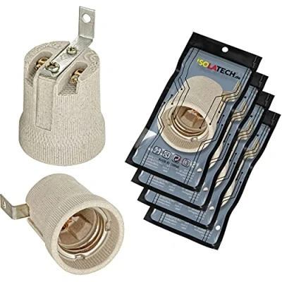 Afbeelding van ISOLATECH 4st E27 grijze keramische fitting met montagebeugel/buitenbeugel (max.250V/4A) gloeilamp voor plafondinstallatie thuis badkamer keuken koelkast beugel