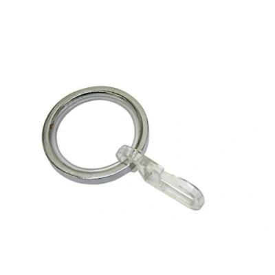 Afbeelding van GARDINIA Gordijnringen voor gordijnroedes van 20 mm in diameter, inclusief glij inzetstuk en gordijnhaak, 10 stuks, Chicago collectie, breedte: 4 mm, metaal, chroom
