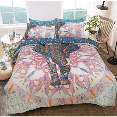 Afbeelding van Sleepdown Olifant Mandala Roze/Blauw Bed Reversable Dekbedovertrek Set Easy Care Anti Allergisch Zacht &amp; Glad met kussenslopen (King Size)