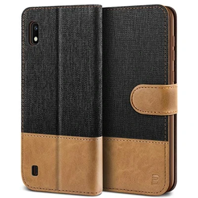 Afbeelding van BEZ Samsung A10 Hoesje, Galaxy Hoes Book Case Leer Wallet, Flip Wallet Hoesje [Canvas Kunstleer] met Creditcardhouders, Standaard, Magnetische Sluiting, Zwart