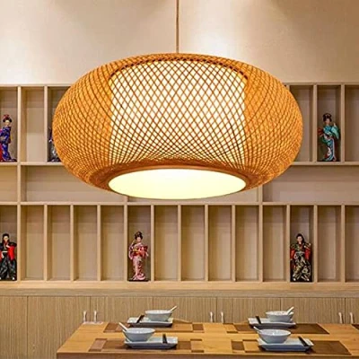 Afbeelding van Hanglamp Natuurlijke Bamboe Rotan Handgeweven Kroonluchter Retro E27 in Hoogte Verstelbare Vintage Zolder Hanglampen Verlichting Restaurant Woonkamer Cafe Hanglamp,50CM