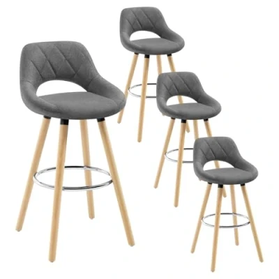 Afbeelding van WOLTU 4 X Barkrukken Barstoelen in Linnen en massief hout geschikt voor keuken, bar, woonkamer,Donkergrijs BH111dgr