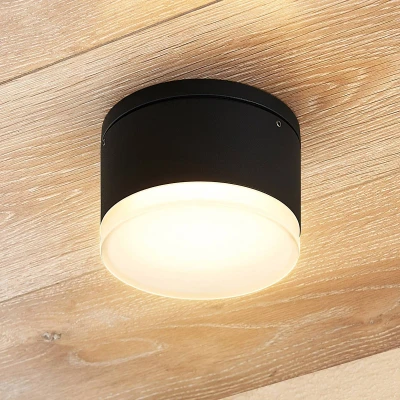 Afbeelding van Lindby LED plafondlamp 1licht aluminium, kunststof H: 7.5 cm donkergrijs, wit Inclusief lichtbron