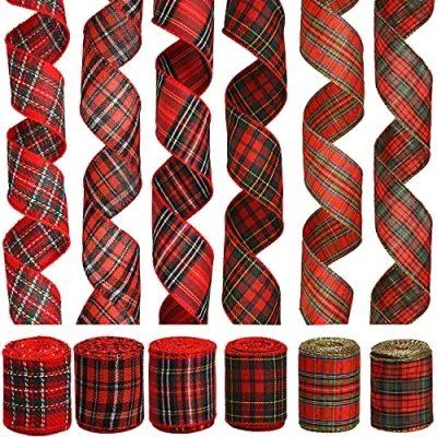 Afbeelding van NAUZE 6 Rolls Kerst Bedrade Rand Linten Buffalo Plaid Lint Rood Groen Voor Kerstboom Decoraties Krans Strikken Maken