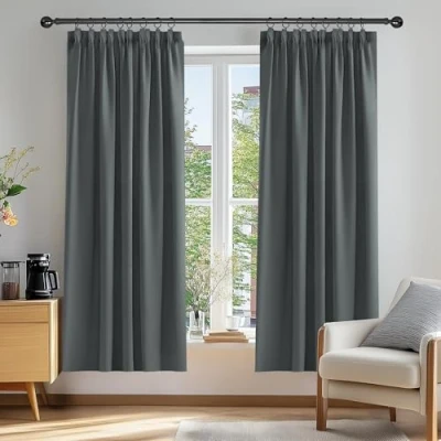 Afbeelding van Deconovo Verduisteringsgordijnen Plooiband, 117x183 cm (B x H), Donkergrijs, 2 stuks, Moderne Gordijnen Warmte isolerend voor Woonkamer, Slaapkamer