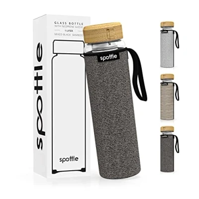 Afbeelding van spottle Glazen Theefles met Roestvrijstalen Infuser Dubbelwandig Borosilicaatglas, Cold Brew Waterfles Neopreen Hoes, Vaatwasserbestendig, 1L