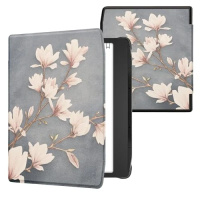 Afbeelding van kwmobile e reader hoesje compatibel met Pocketbook Era/Era Color Magneetsluiting Ereader case Magnolia in taupe/wit/blauwgrijs