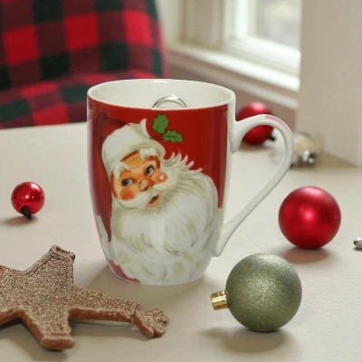 Afbeelding van Kerstmok van porselein met kerstman Vaatwasserbestendig