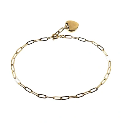 Afbeelding van Armband Dames Verguld RVS Paperclip Schakelsarmband met Hart Hanger Verstelbaar