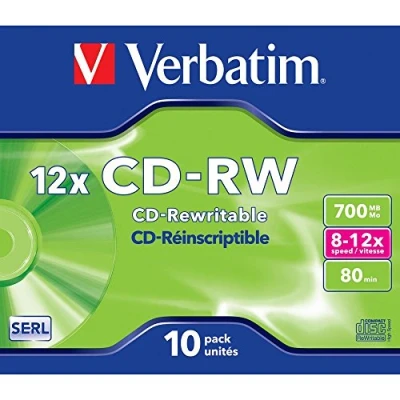 Afbeelding van Verbatim CD rewritable RW, doos van 10 stuks, individueel verpakt (Jewel Case)