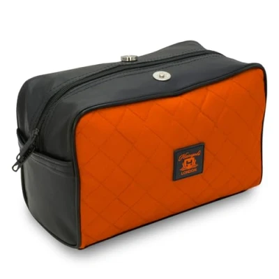 Afbeelding van Haryali London waterbestendig toilettas van leer en cordurastof voor heren dames grote reistoilettas, scheerdopp set, badkamer sportschooltoiletartikelen make up organizer (oranje)