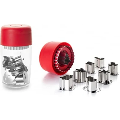 Afbeelding van Ibili Linzer uitstekerset Kerstmis met 8 uitsteekvormen, roestvrij staal, zilver/transparant/rood, 13 x 6 cm, 9 stuks