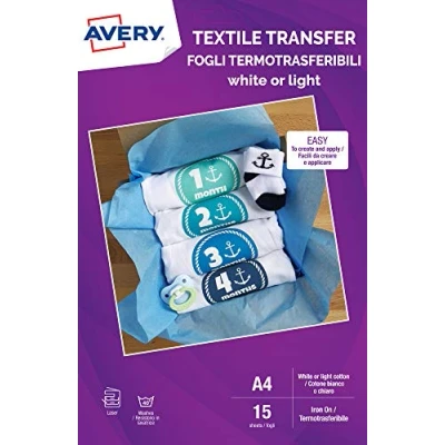 Afbeelding van Printpapier Avery Textile Transfer A4 15 Lakens
