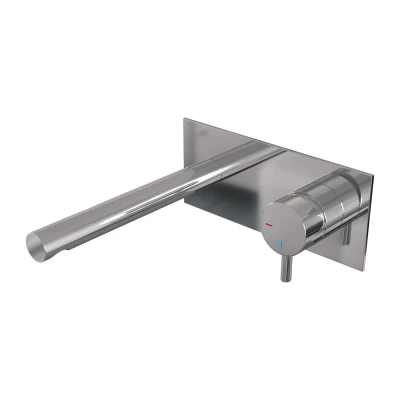 Afbeelding van Brauer Chrome Edition Wastafelmengkraan inbouw rechte uitloop links hendel kort smal afdekplaat model B 1 chroom