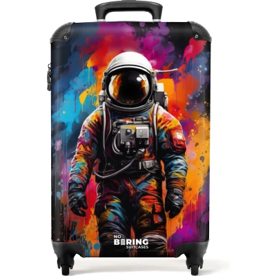 Afbeelding van NoBoringSuitcases.com® Handbagage koffer lichtgewicht Reiskoffer trolley Astronaut omringd door graffiti Rolkoffer met wieltjes Past binnen 55x40x20 en 55x35x25