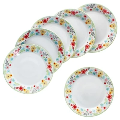 Afbeelding van MamboCat Variant Bloempjes, taartborden, set van 6 stuks, gekleurde porseleinen ontbijtborden voor personen, kleurrijke kleine borden salade, dessert enz. bij het ontbijt, lunch, koffie en