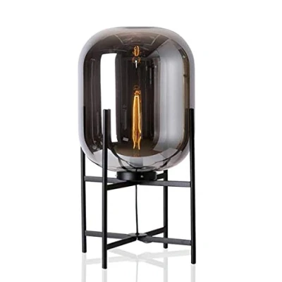 Afbeelding van Smoke Glazen Tafellamp, Metaal, E27 Fitting, 23x45cm, Zwart