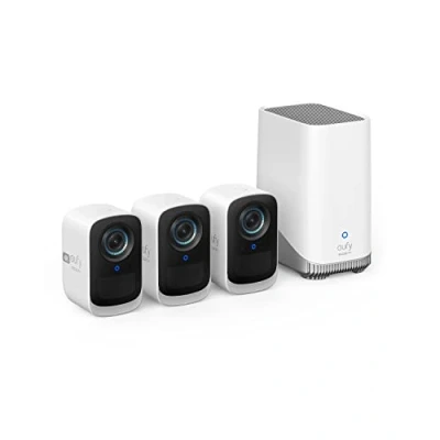 Afbeelding van Eufy Security EufyCam 3C 4k draadloze bewakingscamera met AI voor gezichtsherkenning, uitbreidbare lokale opslag, buitencamera, schijnwerper, nachtzicht in kleur, zonder maandelijkse kosten, set 3+1