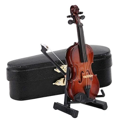 Afbeelding van miniatuur viool model met standaard holster poppenhuis accessoires mini muziekinstrument cadeau decor