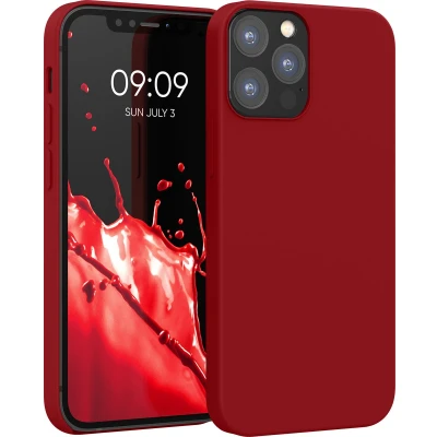 Afbeelding van kwmobile telefoonhoesje geschikt voor Apple iPhone 12 / Pro Hoesje met siliconen coating Smartphone case in rabarber rood