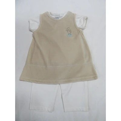 Afbeelding van wiplala kledingset , kleedje, tshirt en legging, wit/ beige 1 jaar 80