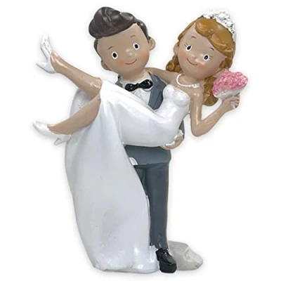Afbeelding van Taartfiguur, bruiloft, bruidspaar, taartdecoratie, bruidspaar voor taart, cake topper, bruidstaart, decoratiefiguur, bruiloft (comicstyle honeymoon)