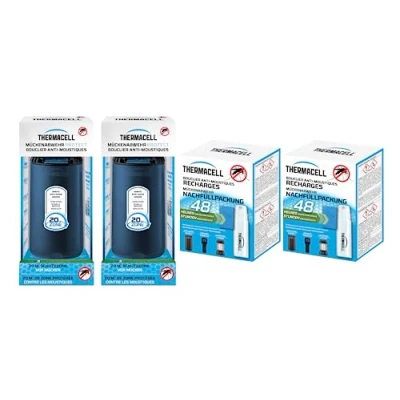 Afbeelding van Thermacell Familiepakket 2 blauwe diffusers + navulverpakkingen 48 uur tot 96 gebruik anti muggen en tijgermuggen beschermingszone 20 m² snel effect geurloos THPATIOBLEUREC2