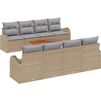 Afbeelding van vidaXL 9 delige Tuin Bank Set met Kussens Beige Poly Rattan Acacia
