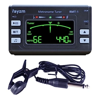 Afbeelding van Rayzm Metronome Tuner (Metro tuner) met 3,5 mm koptelefoonaansluiting voor muziekinstrumenten Chromatische tuner, optionele microfoon/clip on/line in tuning, vlakke afstemming gitaar/bas