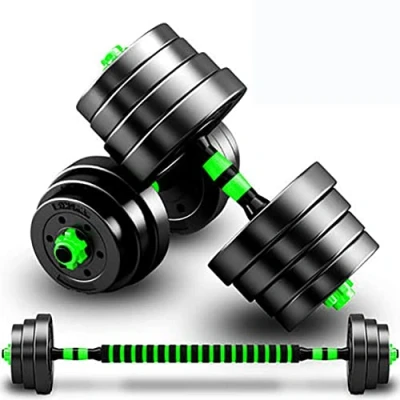 Afbeelding van halterset, gewichten, verstelbare halterstang, korte halters, lange halters voor mannen en vrouwen, krachttraining, groen, 15 kg (7,5 x 2)