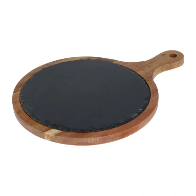 Afbeelding van Krumble Serveerplank rond M Hout en Leisteen