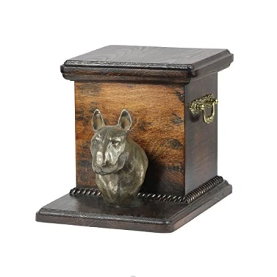 Afbeelding van Art Dog Handgemaakte Aangepaste Hondenherdenkingsurn Koudgegoten Bronzen Hondenkop op Berkenbasis Gepersonaliseerde Hondencrematiedoos 19x31x22cm Bullterriër klein