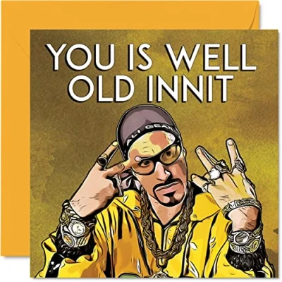 Afbeelding van Grappige Ali G verjaardagskaarten voor mannen vrouwen Well Old Innit Gelukkige verjaardagskaart vriend tante oom broer zus mama papa zoon dochter, 145 mm x humor grap banter verjaardag